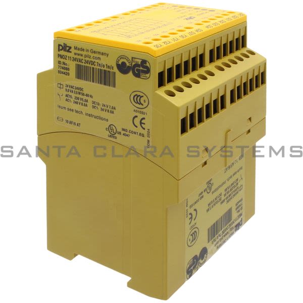 Pilz PNOZ1124VAC24VDC7N-O1N-C-774080 Safety relay (standalone) Inputs: 1- / 2-channel wiring with detection of shorts across contacts Outputs: 7 N/O, 1 N/C, Product Image