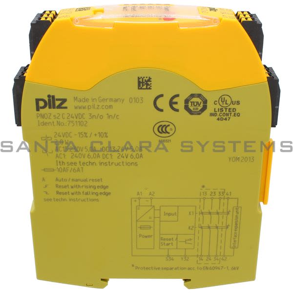 Pilz PNOZS2C24VDC3N-O1N-C-751102 Safety relay (standalone) Inputs: Single-channel wiring Outputs: 3 N/O, 1 N/C, 1 semiconductor UB 24 V DC, width: 17.5 m Product Image