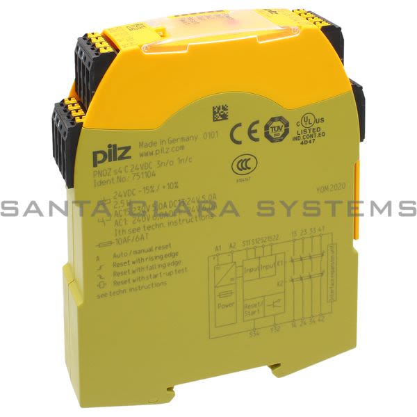 Pilz PNOZS4C24VDC3N-O1N-C-751104 Safety relay (standalone) Inputs: 1-/2-channel wiring with/without detection of shorts across contacts Outputs: 3 N/O, 1 Product Image