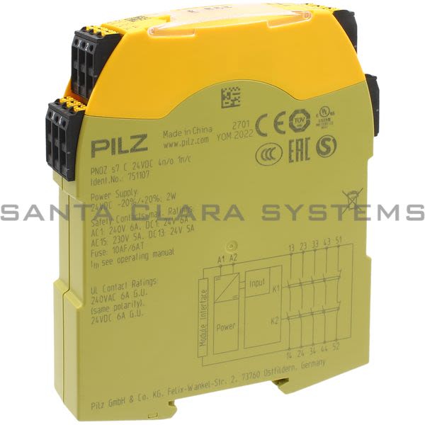 Pilz PNOZS7C24VDC4N-O1N-C-751107 Safety relay (standalone) Outputs: 4 N/O, 1 N/C. UB 24 V DC, width: 17.5 mm, Plug-in spring-loaded terminals. Contact bl Product Image