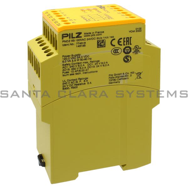 Pilz PNOZX3120VAC24VDC3N-O1N-C1SO-774316 Safety relay (standalone) Inputs: 1- / 2-channel wiring with detection of shorts across contacts Outputs: 3 N/O, 1 N/C, Product Image