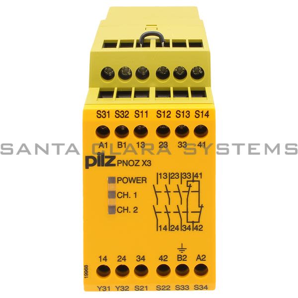 Pilz PNOZX3230VAC24VDC3N-O1N-C1SO-774318 Safety relay (standalone) Inputs: 1- / 2-channel wiring with detection of shorts across contacts Outputs: 3 N/O, 1 N/C, Product Image