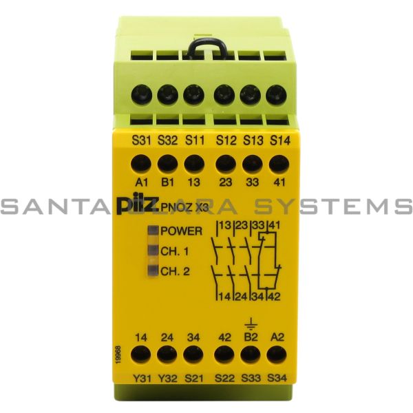 Pilz PNOZX324VAC24VDC3N-O1N-C1SO-774310 Safety relay (standalone) Inputs: 1- / 2-channel wiring with detection of shorts across contacts Outputs: 3 N/O, 1 N/C, Product Image