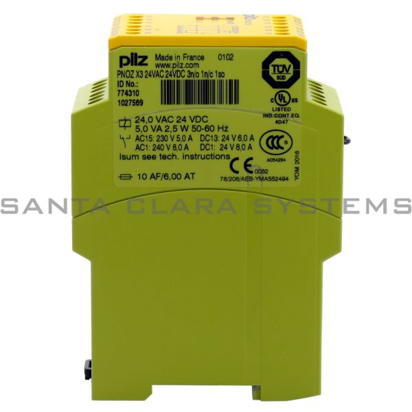 Pilz PNOZX324VAC24VDC3N-O1N-C1SO-774310 Safety relay (standalone) Inputs: 1- / 2-channel wiring with detection of shorts across contacts Outputs: 3 N/O, 1 N/C, Product Image