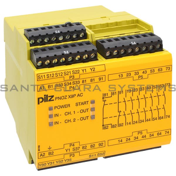 Pilz PNOZX9P24DC24-240VACDC7NO2NC2SO-777606 Safety relay (standalone) Inputs: 1-/2-channel wiring with/without detection of shorts across contacts Outputs: 2 N/O, 1 Product Image