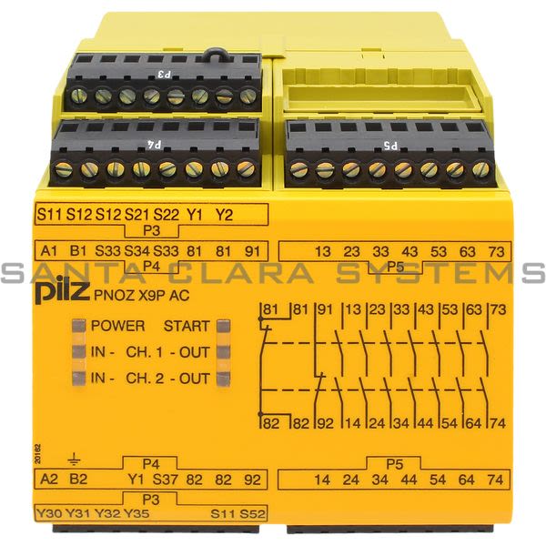 Pilz PNOZX9P24DC24-240VACDC7NO2NC2SO-777606 Safety relay (standalone) Inputs: 1-/2-channel wiring with/without detection of shorts across contacts Outputs: 2 N/O, 1 Product Image
