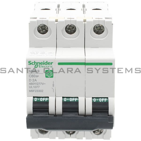 Schneider M9F23302 Multi 9 - C60SP - MCB - 3P - 2 A - D Curve - 480Y/277 V - 10 kA - UL 1077 Product Image