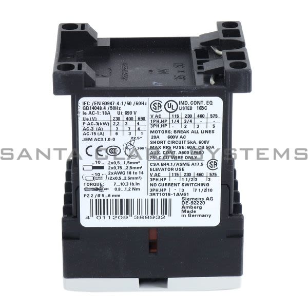 Siemens 3RT1015-1AV61 Contactor Product Image