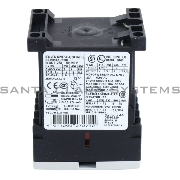 Siemens 3RT1016-1BB42 Contactor Product Image