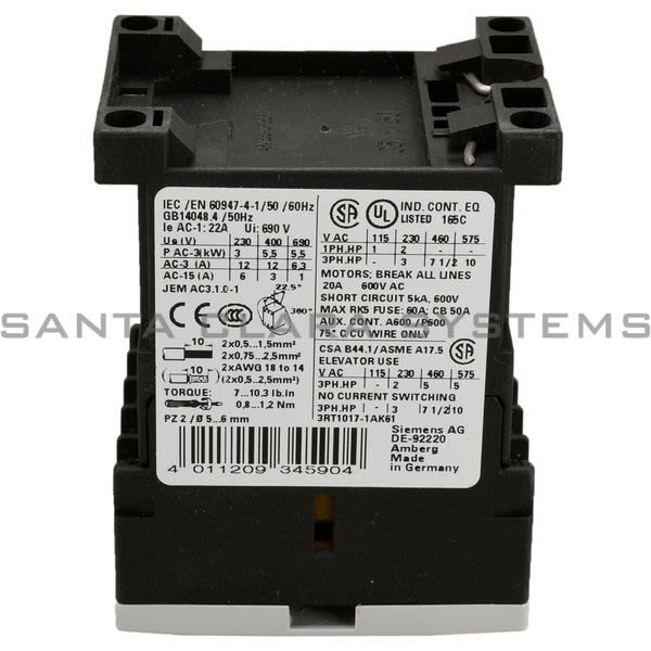Siemens 3RT1017-1AK61 Contactor Product Image