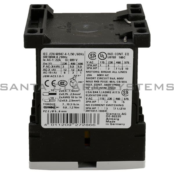 Siemens 3RT1017-1BB41 Contactor Product Image