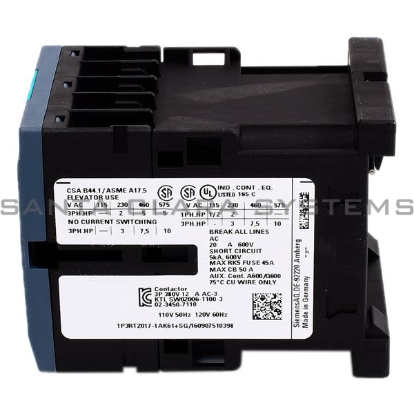 Siemens 3RT2017-1AK61 Contactor | 3RT2017-1AK61 Product Image