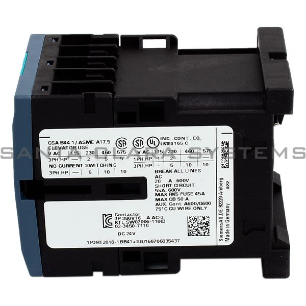 Siemens 3RT2018-1BB41 Contactor | Sirius | 3RT2018-1BB41 Product Image
