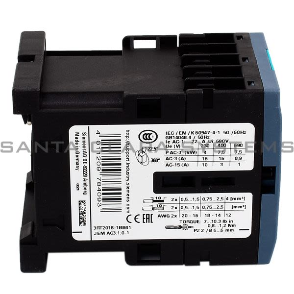 Siemens 3RT2018-1BB41 Contactor | Sirius | 3RT2018-1BB41 Product Image