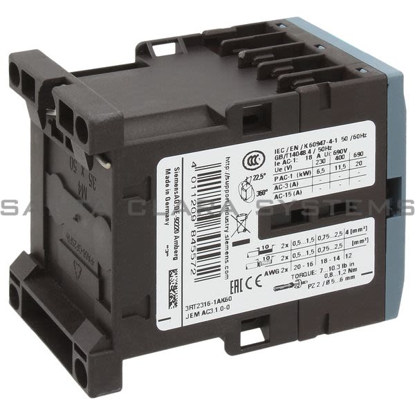 Siemens 3RT2316-1AK60 Contactor | Sirius | 3RT2316-1AK60 Product Image