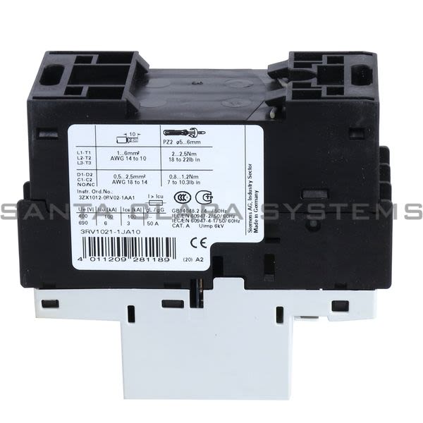 Siemens 3RV1021-1JA10 Motor Starter Protector | Sirius | 3RV1021-1JA10 Product Image
