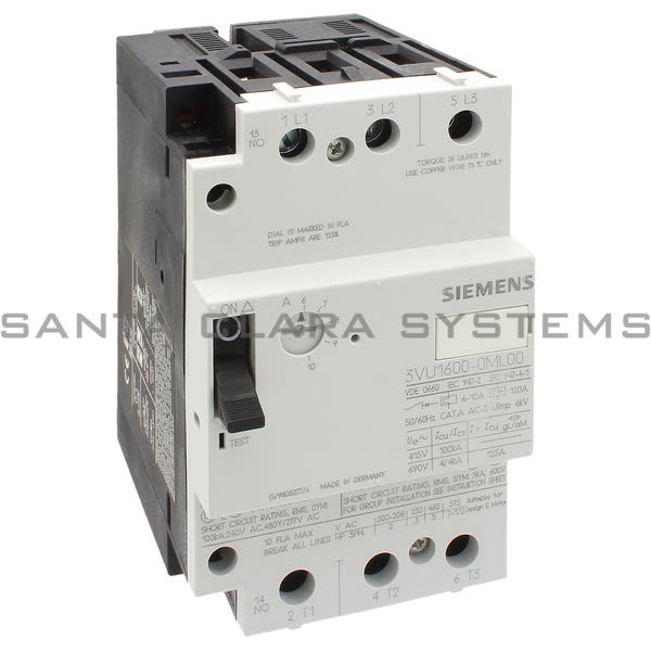 Siemens 3VU1600-0ML00 Motor Starter Protector Product Image