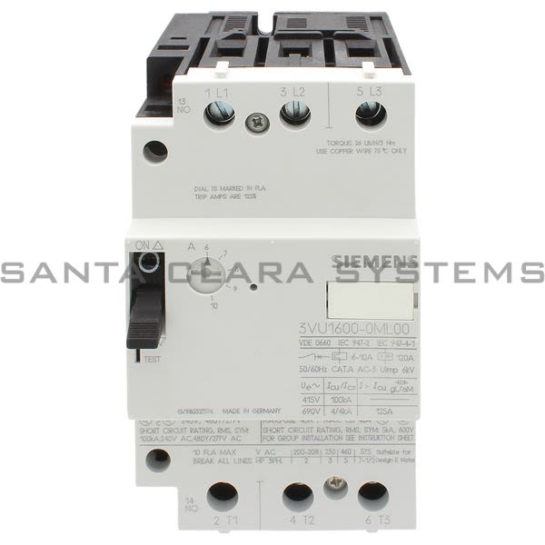 Siemens 3VU1600-0ML00 Motor Starter Protector Product Image