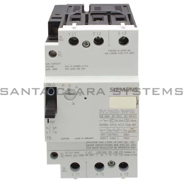 Siemens 3VU1600-1MP00 Motor Starter Protector | 3VU1600-1MP00 Product Image