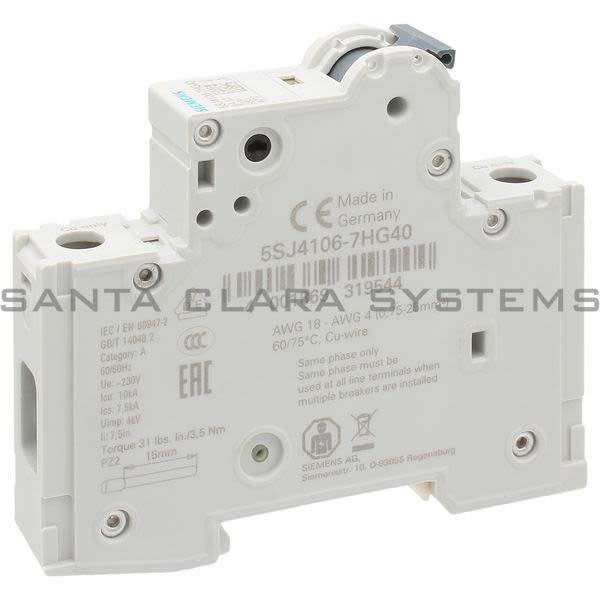 Siemens 5SJ4106-7HG40 Miniature Circuit Breaker | 5SJ4106-7HG40 Product Image