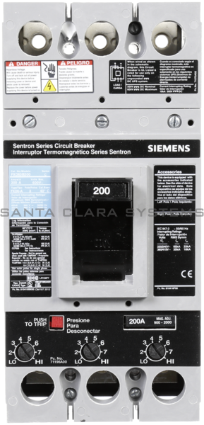 Siemens FXD63B200 Circuit Breaker 200amp 3Pole 600VAC Adjustabletrip Product Image