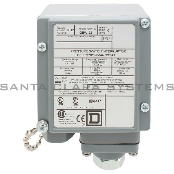 Square D 9012-GBW22 Pressure Switch Product Image