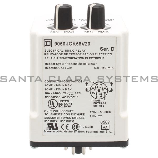 Square D 9050-JCK58V20 Timer Relay Product Image