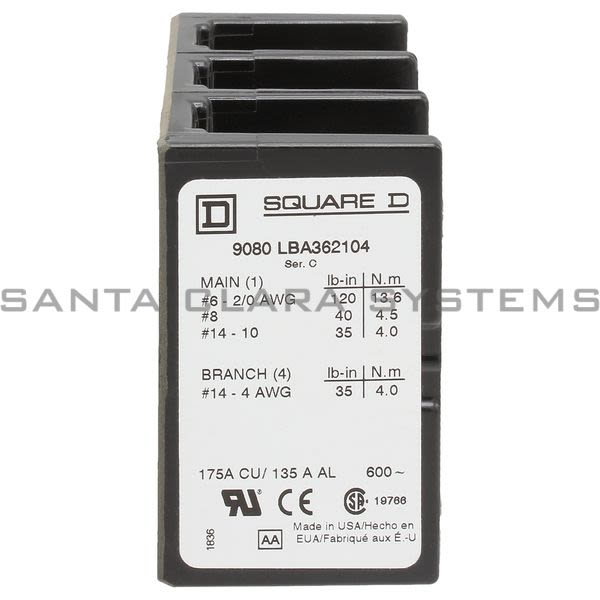Square D 9080-LBA362104  Power Distribution Block Product Image