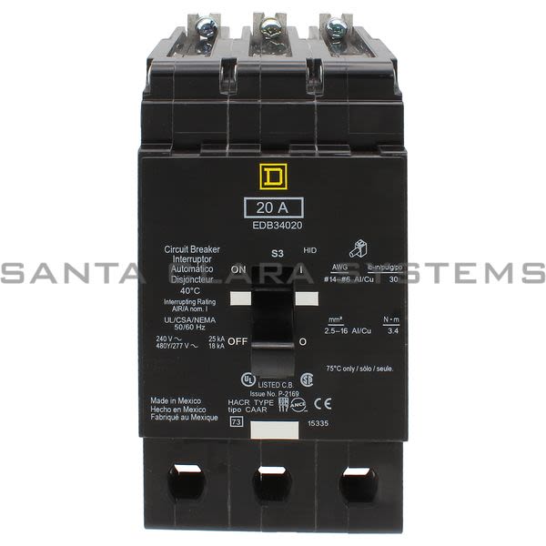 Square D EDB34020 Circuit Breaker Product Image