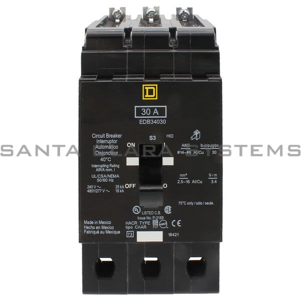 Square D EDB34030 Circuit Breaker Product Image