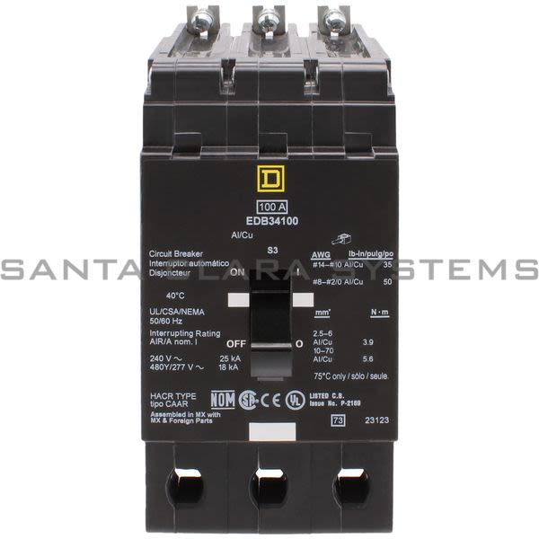 Square D EDB34100 Circuit Breaker Product Image