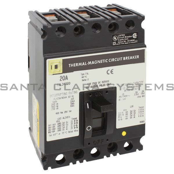 Square D FAL34020 Molded Case Circuit Breaker 480V 20A Product Image