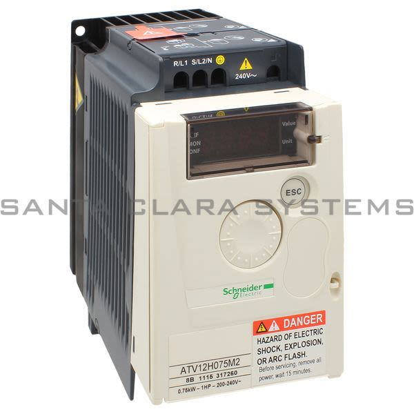 Telemecanique ATV12H075M2 variable speed drive ATV12 - 0.75kW - 1hp - 200..240V - 1ph - with heat sink Product Image