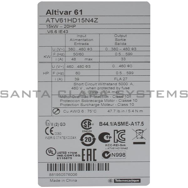 Telemecanique ATV61HD15N4Z Variable Speed Drive Product Image