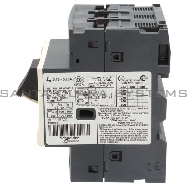 Telemecanique GV2ME02 TeSys GV2-Circuit breaker-thermal-magnetic-0.16...0.25 A-screw clamp terminals Product Image