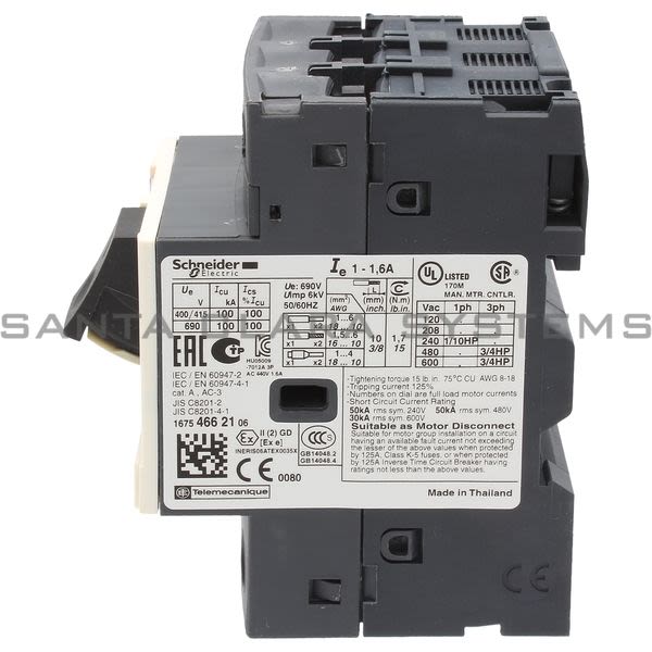 Telemecanique GV2ME06 TeSys GV2-Circuit breaker-thermal-magnetic - 1...1.6 A - screw clamp terminals Product Image