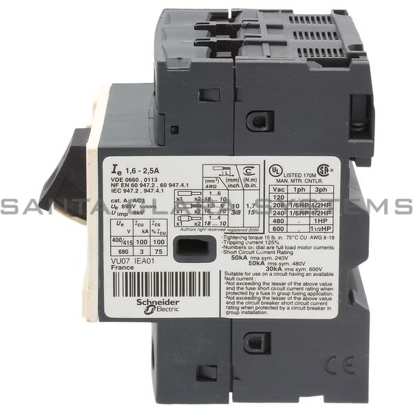 Telemecanique GV2ME07 TeSys GV2-Circuit breaker-thermal-magnetic - 1.6...2.5 A - screw clamp terminals Product Image