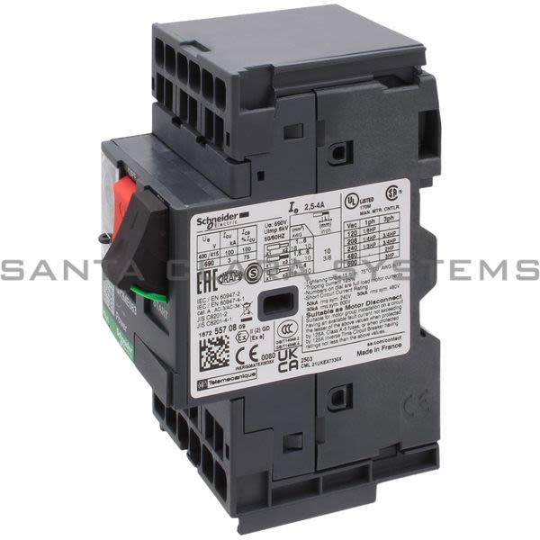 Telemecanique GV2ME083 TeSys GV2 - Circuit breaker - thermal-magnetic - 2.5...4 A - spring terminals Product Image