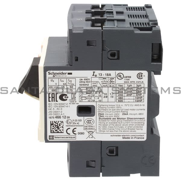 Telemecanique GV2ME20 TeSys GV2-Circuit breaker-thermal-magnetic - 13...18 A - screw clamp terminals Product Image