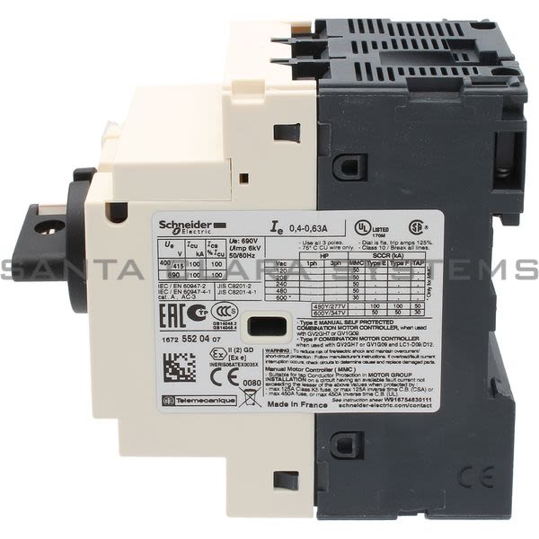 Telemecanique GV2P04 TeSys GV2 - Motor circuit breaker - thermal-magnetic - 0.4?0.63 A Product Image