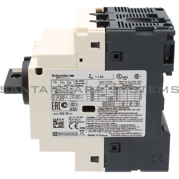 Telemecanique GV2P06 TeSys GV2 - Motor circuit breaker - thermal-magnetic - 1?1.6 A Product Image