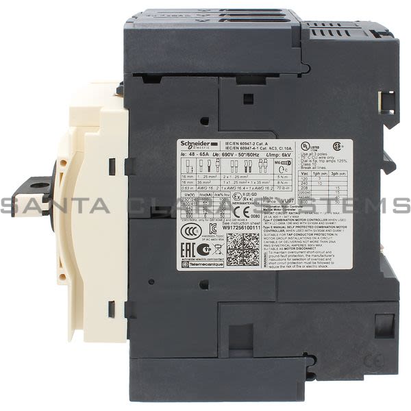 Telemecanique GV3P65 TeSys GV3-Circuit breaker-thermal-magnetic - 48?65A - EverLink BTR connectors Product Image