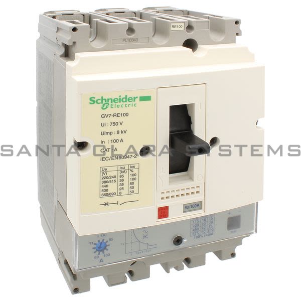 Telemecanique GV7 RE100  TeSys GV7 - circuit breaker - 3P - AC-3 - 60...100 A - thermal-magnetic Product Image