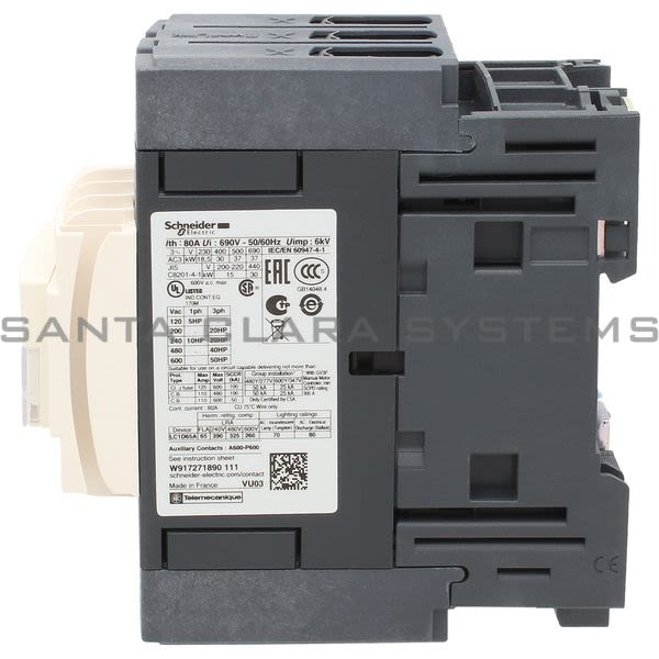 Telemecanique LC1D65ABD TeSys D contactor - 3P(3 NO) - AC-3 - <= 440 V 65 A - 24 V DC standard coil Product Image