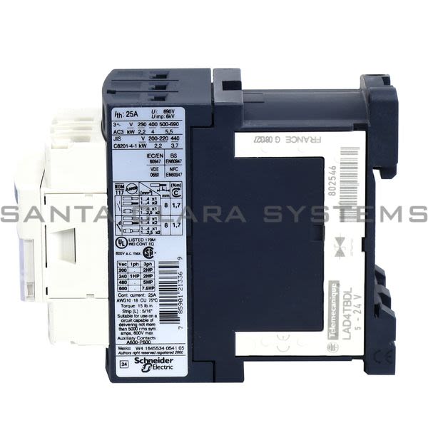 Telemecanique LC1D09BD  TeSys D contactor - 3P(3 NO) - AC-3 - <= 440 V 9 A - 24 V DC coil Product Image