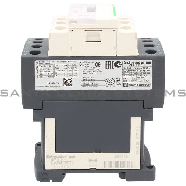 Telemecanique LC1DT25BD TeSys D contactor - 4P(4 NO) - AC-1 - <= 440 V 25 A - 24 V DC standard coil Product Image