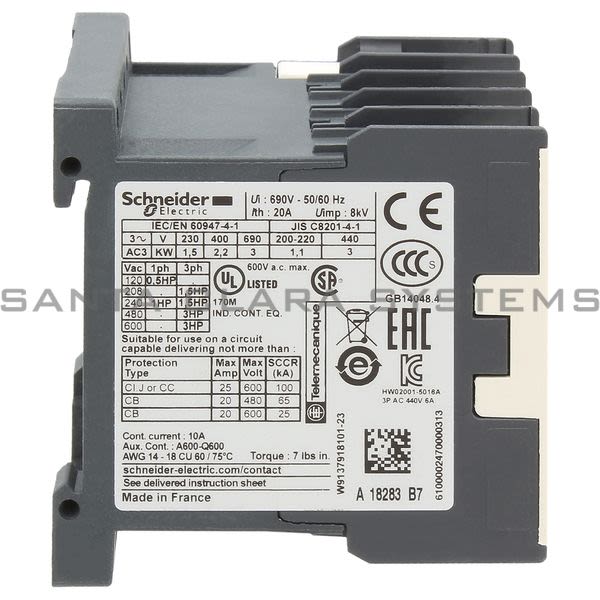 Telemecanique LC1K0610B7 TeSys K contactor - 3P - AC-3 <= 440 V 6 A - 1 NO aux. - 24 V AC coil Product Image