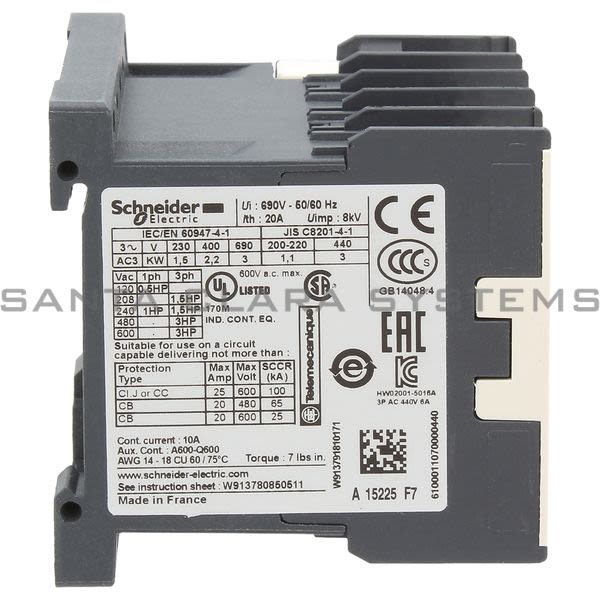 Telemecanique LC1K0610F7 TeSys K contactor - 3P - AC-3 <= 440 V 6 A - 1 NO aux. - 110 V AC coil Product Image