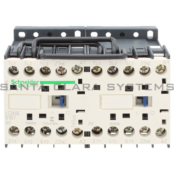 Telemecanique LC2K0601B7 TeSys K reversing contactor - 3P - AC-3 <= 440 V 6 A - 1 NC - 24 V AC coil Product Image