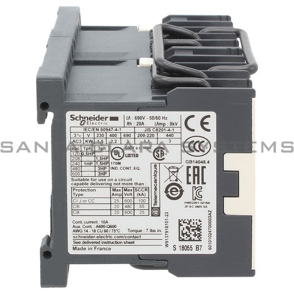 Telemecanique LC2K0601B7 TeSys K reversing contactor - 3P - AC-3 <= 440 V 6 A - 1 NC - 24 V AC coil Product Image